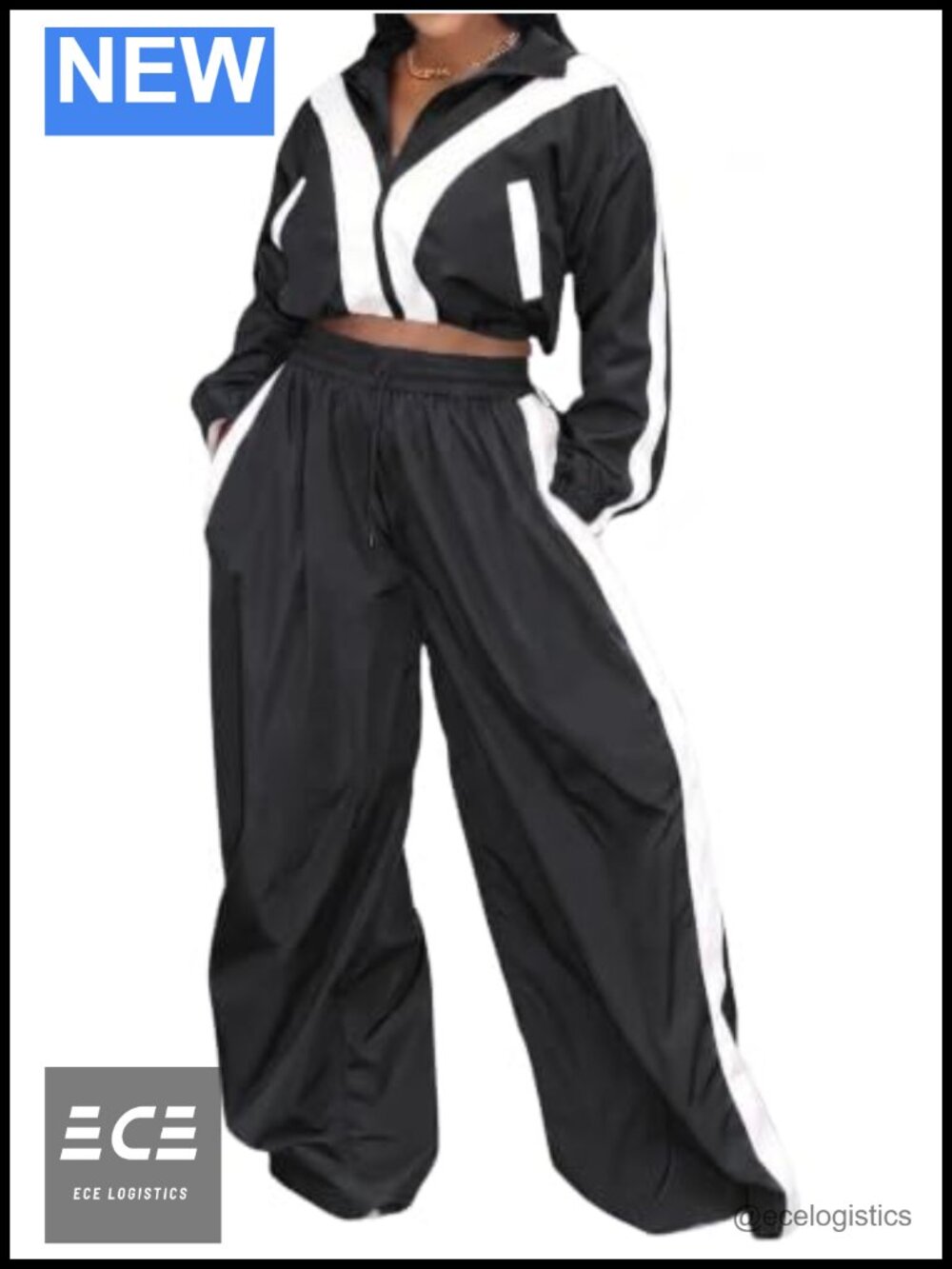 Women's 2 Piece Tracksuit Set Nylon Bomber Jacket Wide Leg Pants